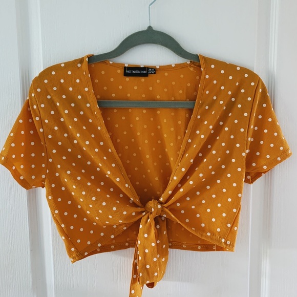 Yellow Polka-Dot Tie-Up Crop Top - Picture 1 of 4